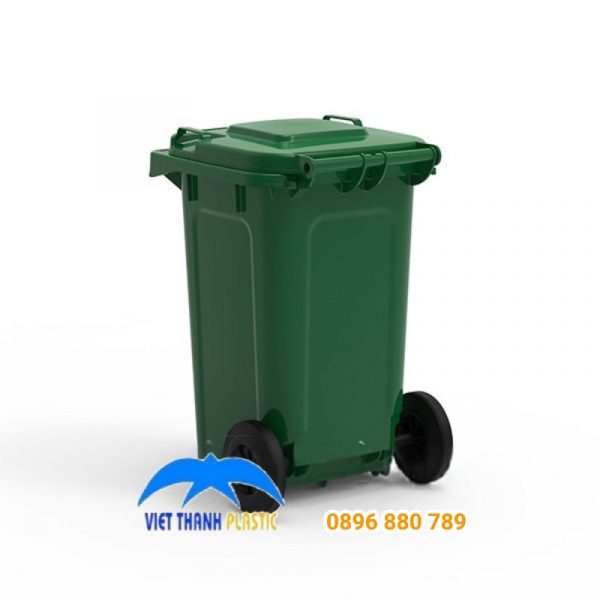 Mặt sau thùng rác nhựa 85L nắp kín có bánh xe