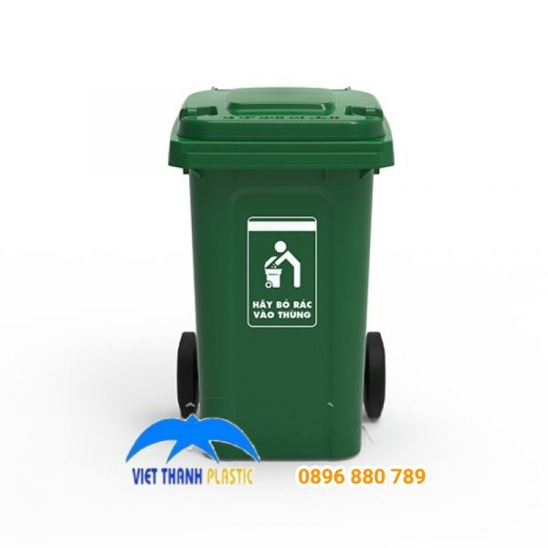 Mặt trước thùng rác nhựa 85L nắp kín có bánh xe