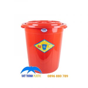 Thùng nhựa 120L màu đỏ, có nắp kín, chống mùi, đựng nước, thực phẩm an toàn