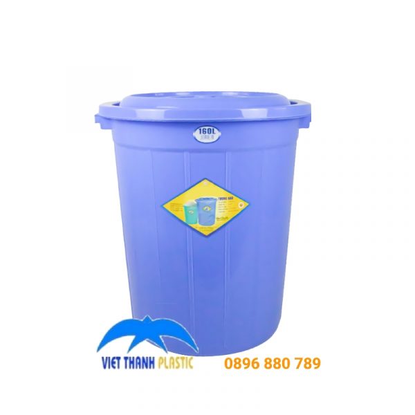 Thùng nhựa 160L màu tím có nắp, nhựa PP bền đẹp, an toàn