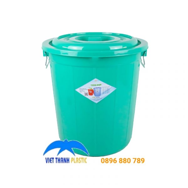 Thùng nhựa 70L có nắp màu xanh bền đẹp