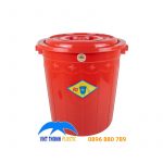 Thùng nhựa 80L có nắp không quai màu đỏ, chất liệu PP