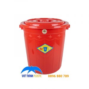 Thùng nhựa 80L có nắp không quai màu đỏ, chất liệu PP