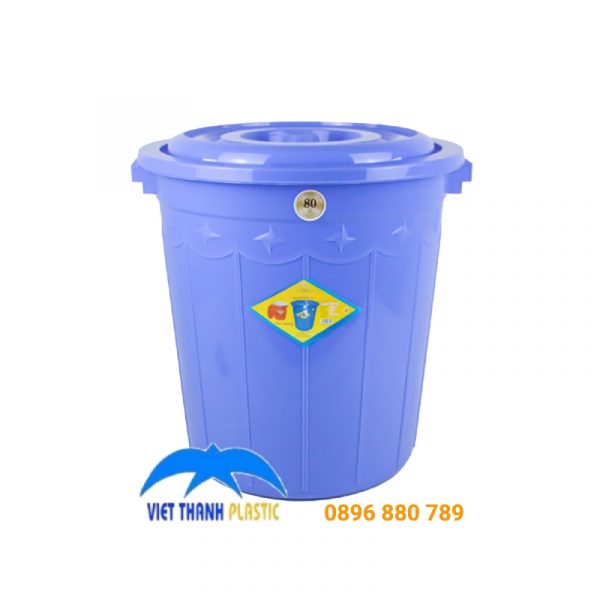 Thùng nhựa 80L có nắp không quai màu tím, chất liệu PP