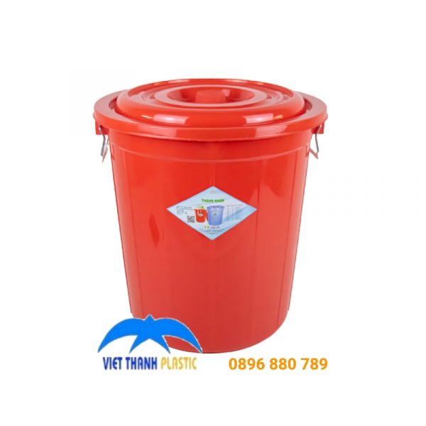 Thùng nhựa 90L có nắp màu đỏ PP bền đẹp