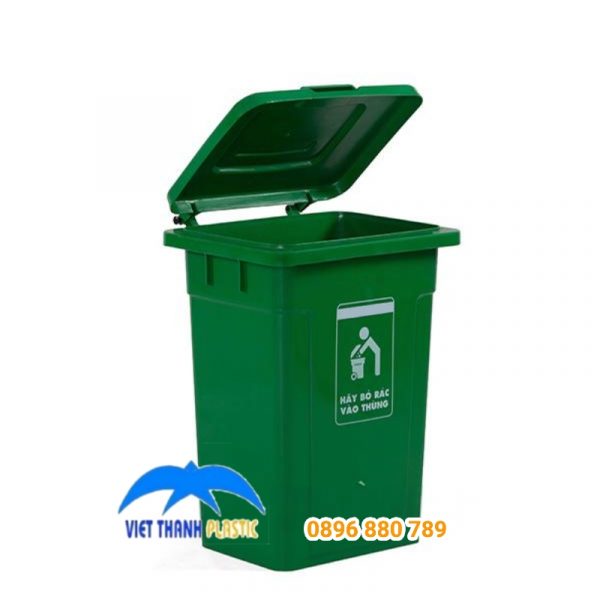 Thùng rác nhựa công cộng 90L nắp kín màu xanh lá