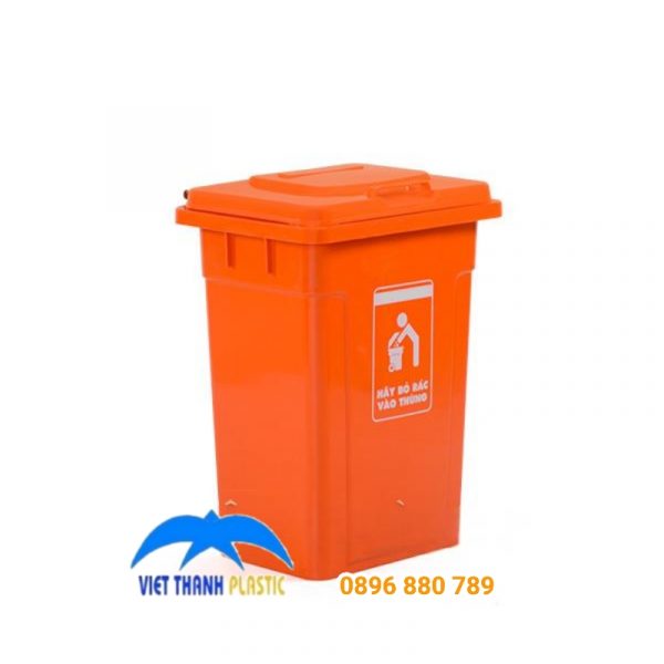 Thùng rác nhựa 90L nắp kín màu cam