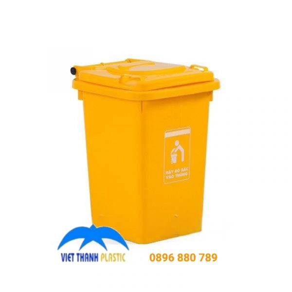 Thùng rác nhựa 90L nắp kín màu vàng