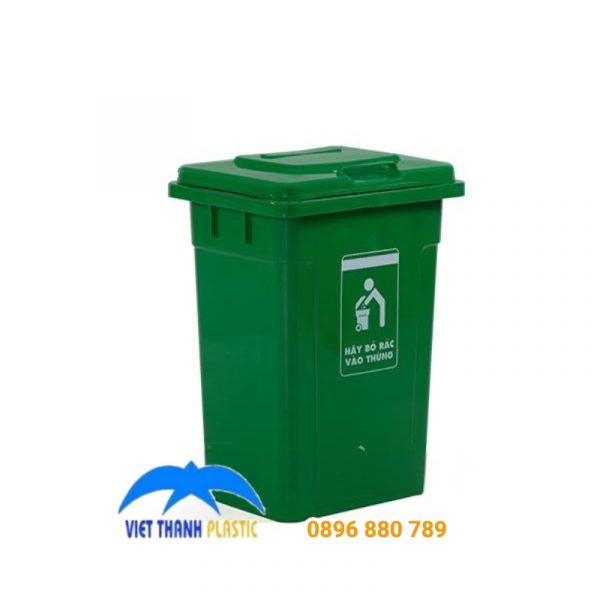 Thùng rác nhựa 90L nắp kín màu xanh không có bánh xe