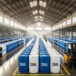 Thùng phi nhựa 200L, 220L, 250L trong kho xưởng doanh nghiệp