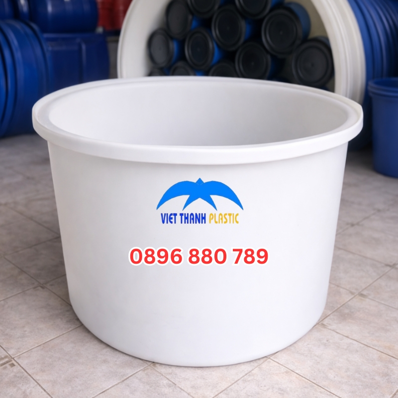 Thùng nhựa tròn 1000L màu trắng HDPE dung tích lớn đựng nước và hóa chất - phóng to