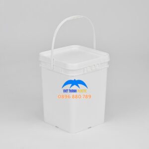 Thùng vuông 20 lít VT10V quai nhựa màu trắng