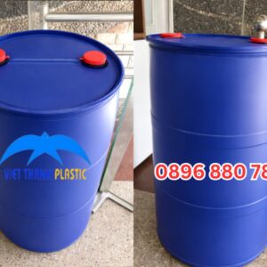 Thùng phi nhựa 220 lít nắp kín HDPE màu xanh dương dùng chứa hóa chất