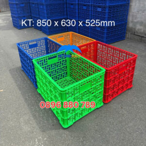 Sọt nhựa 8 bánh xe kích thước 850x630x525mm nhựa PP nguyên sinh dày dặn