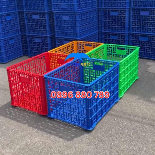 Sọt nhựa 8 bánh xe cho nhà xưởng kích thước 850x630x525mm chịu tải cực lớn